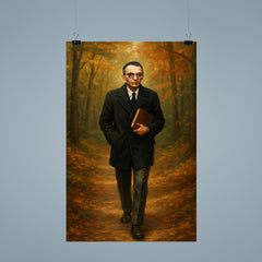 Kurt Gödel walking Princeton woods with notebook poster 9