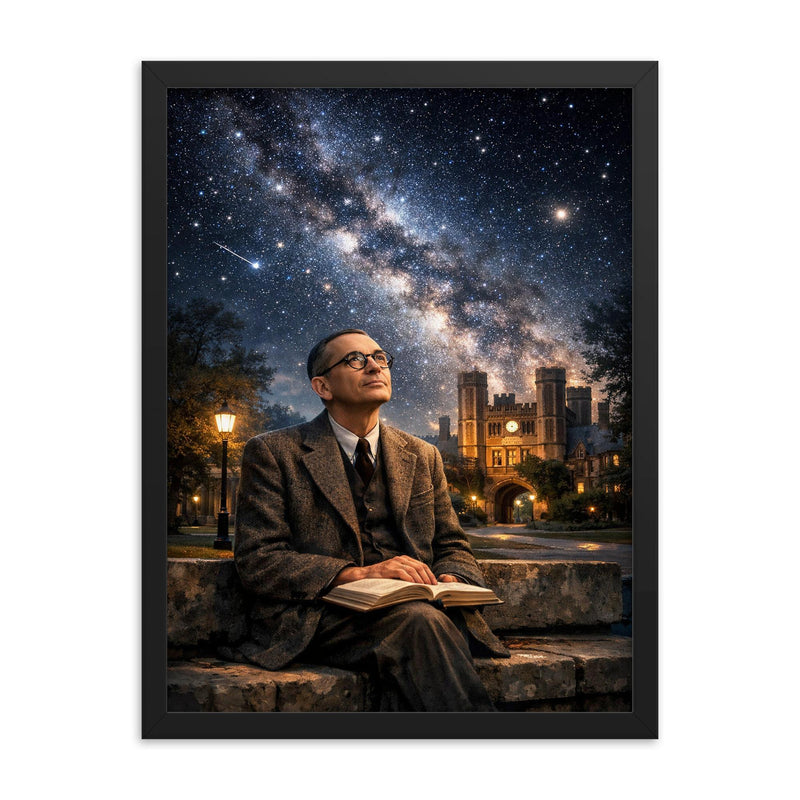 Kurt Godel under Princeton stars framed print on a plain backdrop in size 18