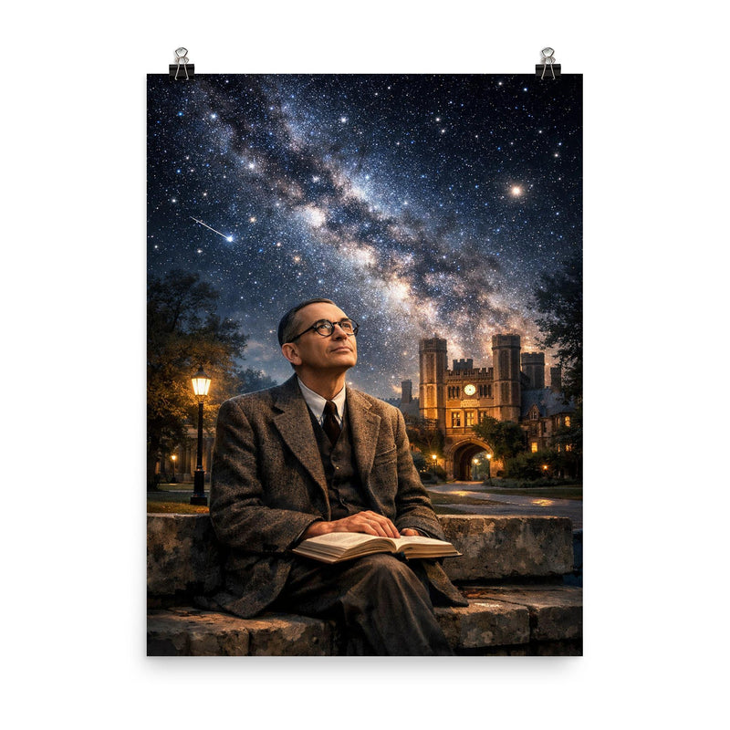 Kurt Godel under Princeton stars poster on a plain backdrop in size 8