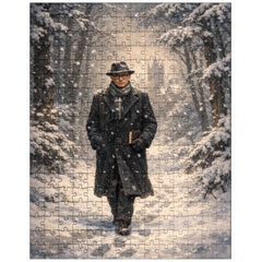 Kurt Godel walking Princeton woods under snowfall jigsaw puzzle