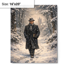 Kurt Godel walking Princeton woods under snowfall metal print on a plain backdrop in size 16"x20".
