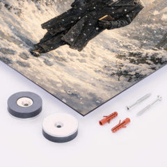 Kurt Godel walking Princeton woods under snowfall metal print mockup