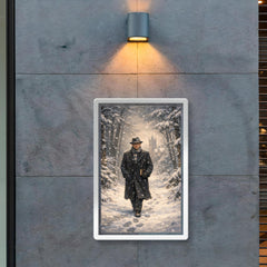 Kurt Godel walking Princeton woods under snowfall poster 2