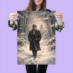 Kurt Godel walking Princeton woods under snowfall poster 3
