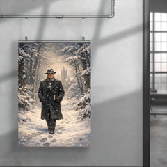 Kurt Godel walking Princeton woods under snowfall poster 4