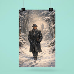 Kurt Godel walking Princeton woods under snowfall poster 6