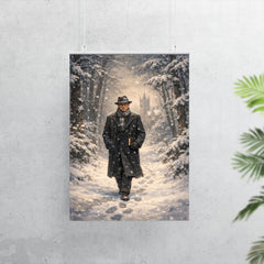 Kurt Godel walking Princeton woods under snowfall poster 7