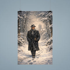 Kurt Godel walking Princeton woods under snowfall poster 9