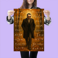 Kurt Godel walking Princeton woods with equations poster 3