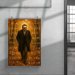 Kurt Godel walking Princeton woods with equations poster 4