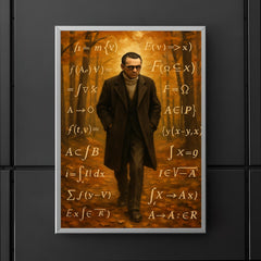 Kurt Godel walking Princeton woods with equations poster 5