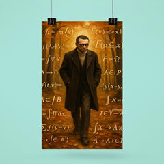 Kurt Godel walking Princeton woods with equations poster 6