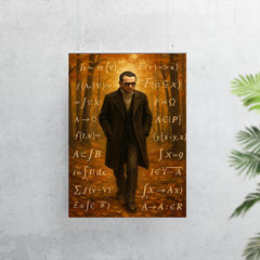 Kurt Godel walking Princeton woods with equations poster 7