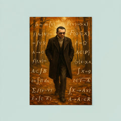 Kurt Godel walking Princeton woods with equations poster 8