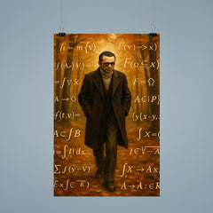 Kurt Godel walking Princeton woods with equations poster 9