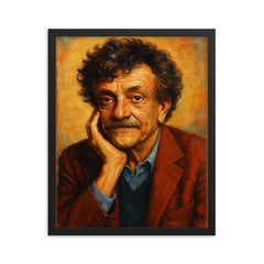 Kurt Vonnegut framed print on a plain backdrop in size 16"x20".