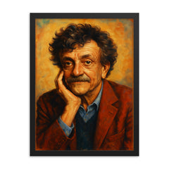 Kurt Vonnegut framed print on a plain backdrop in size 18"x24".