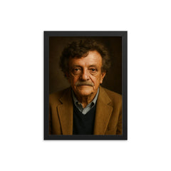 Kurt Vonnegut portrait framed print on a plain backdrop in size 12"x16".