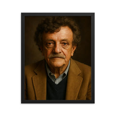 Kurt Vonnegut portrait framed print on a plain backdrop in size 16"x20".