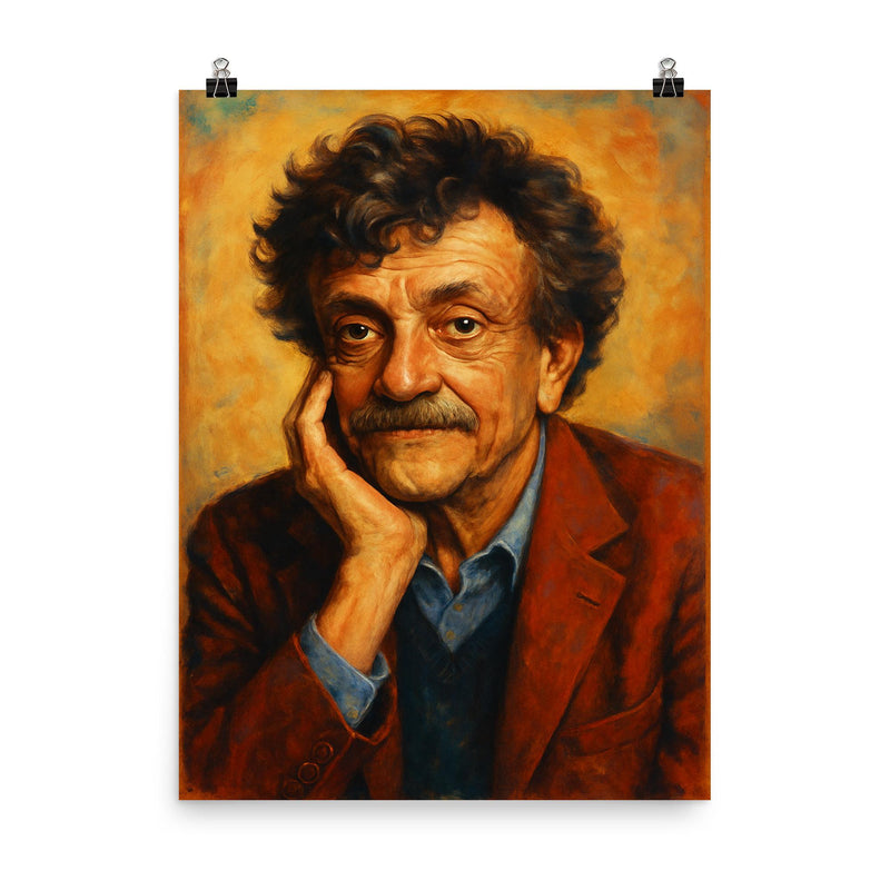 Kurt Vonnegut poster on a plain backdrop in size 8