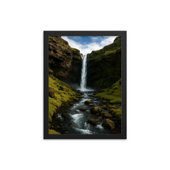 Kvernufoss Waterfall Iceland framed print on a plain backdrop in size 12"x16".