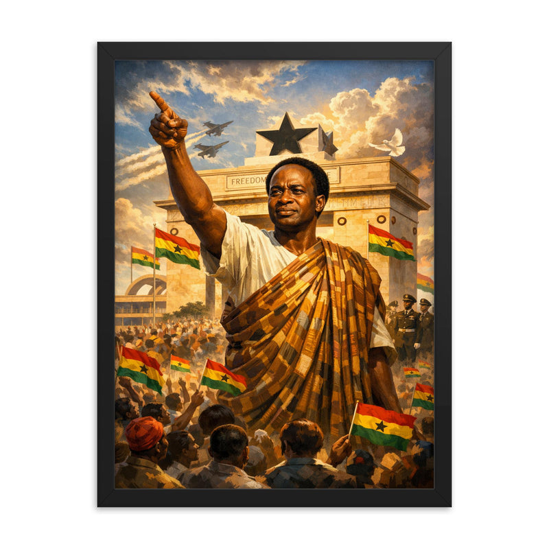 Kwame Nkrumah at Black Star Square framed print on a plain backdrop in size 18