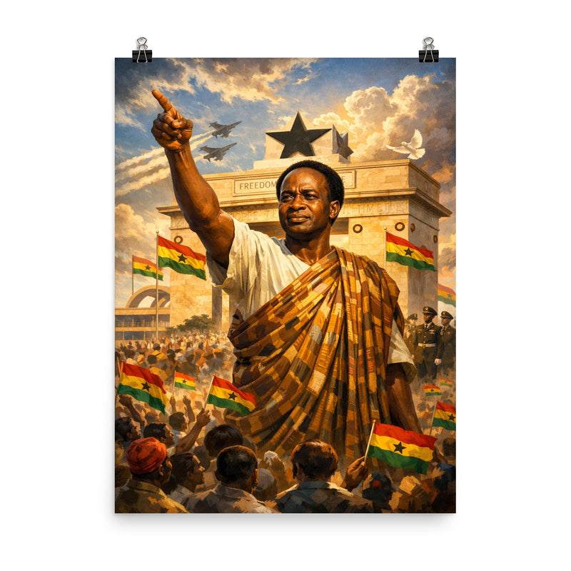 Kwame Nkrumah at Black Star Square poster on a plain backdrop in size 8