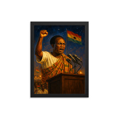 Kwame Nkrumah at midnight independence ceremony framed print on a plain backdrop in size 12"x16".