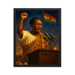 Kwame Nkrumah at midnight independence ceremony framed print on a plain backdrop in size 16"x20".
