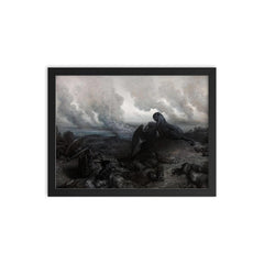 L' Enigme by Gustave Dore, 1871 framed print on a plain backdrop in size 12"x16".