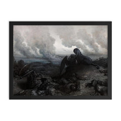 L' Enigme by Gustave Dore, 1871 framed print on a plain backdrop in size 18"x24".
