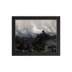 L' Enigme by Gustave Dore, 1871 framed print on a plain backdrop in size 8"x10".