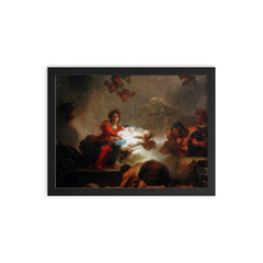 L'Adoration des Bergers by Jean-Honoré Fragonard, 1775 framed print on a plain backdrop in size 12"x16".