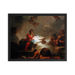 L'Adoration des Bergers by Jean-Honoré Fragonard, 1775 framed print on a plain backdrop in size 16"x20".