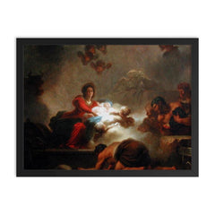 L'Adoration des Bergers by Jean-Honoré Fragonard, 1775 framed print on a plain backdrop in size 18"x24".