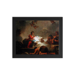L'Adoration des Bergers by Jean-Honoré Fragonard, 1775 framed print on a plain backdrop in size 8"x10".