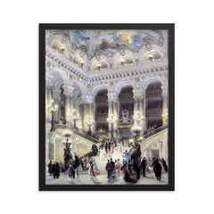 L'escalier de l'opéra Garnier by Louis Béroud, 1877 framed print on a plain backdrop in size 16"x20".