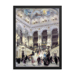 L'escalier de l'opéra Garnier by Louis Béroud, 1877 framed print on a plain backdrop in size 18"x24".