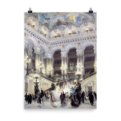 L'escalier de l'opéra Garnier by Louis Béroud, 1877 poster on a plain backdrop in size 8"x10".