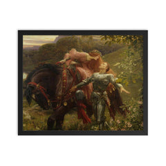 La Belle Dame Sans Merci by Frank Dicksee, 1902 framed print on a plain backdrop in size 16"x20".
