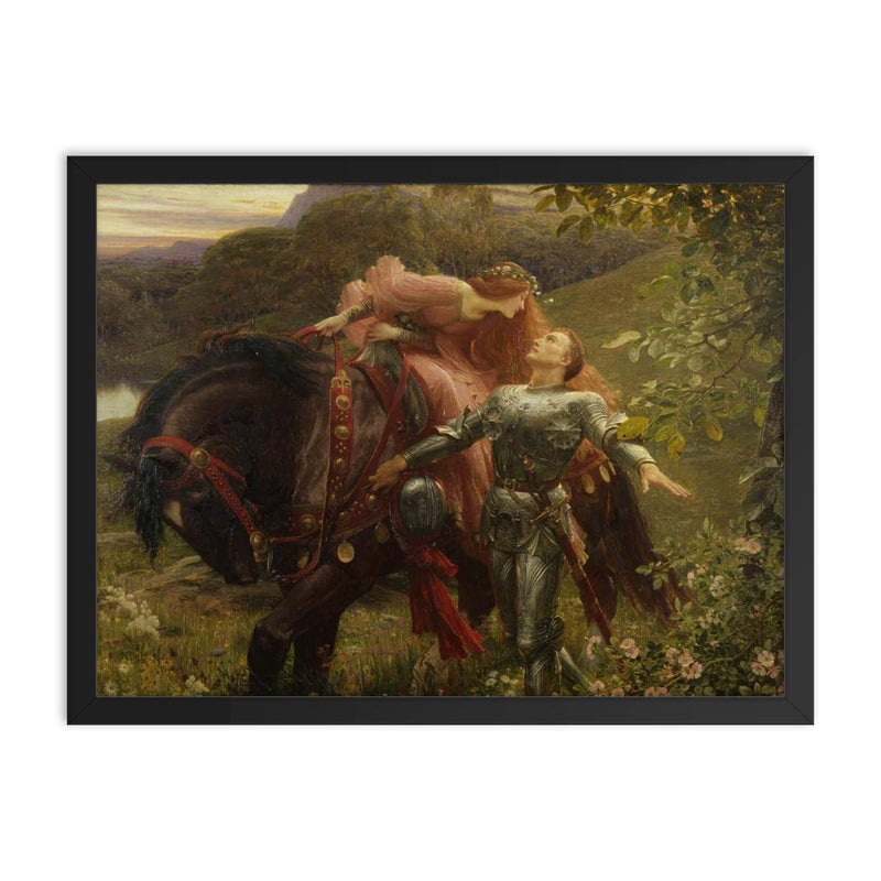 La Belle Dame Sans Merci by Frank Dicksee, 1902 framed print on a plain backdrop in size 18
