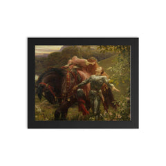 La Belle Dame Sans Merci by Frank Dicksee, 1902 framed print on a plain backdrop in size 8"x10".