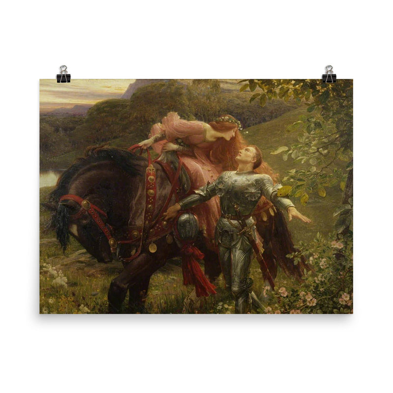 La Belle Dame Sans Merci by Frank Dicksee, 1902 poster on a plain backdrop in size 8