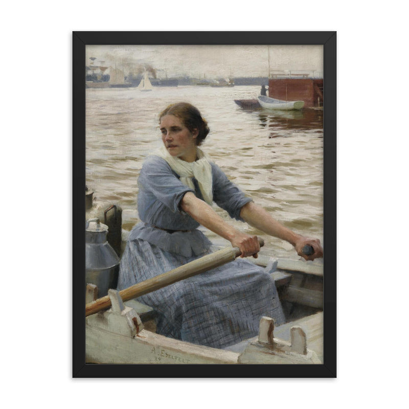 La Laitière by Albert Edelfelt, 1889 framed print on a plain backdrop in size 18