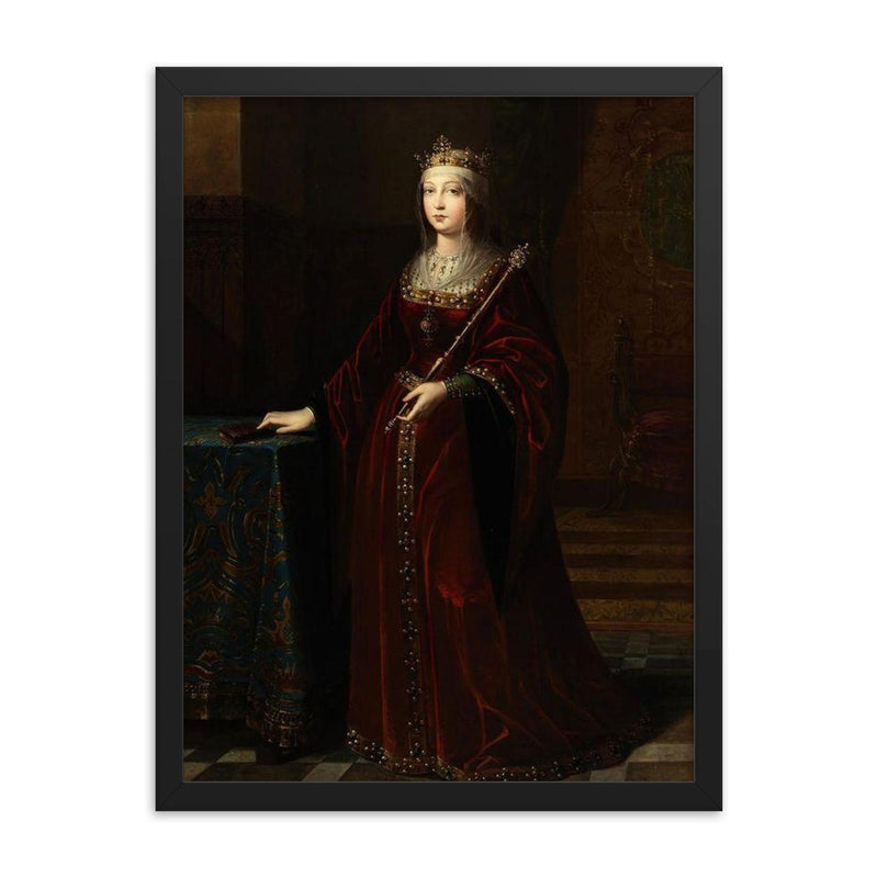 La Reina Isabel I de Castilla by Luis de Madrazo, 1848 framed print on a plain backdrop in size 18