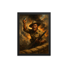 Lachhiman Gurung last stand at trench parapet framed print on a plain backdrop in size 12"x16".
