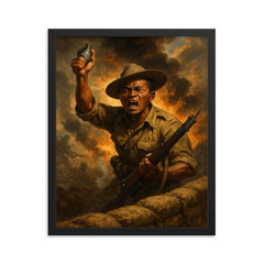 Lachhiman Gurung last stand at trench parapet framed print on a plain backdrop in size 16"x20".