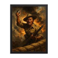 Lachhiman Gurung last stand at trench parapet framed print on a plain backdrop in size 18"x24".