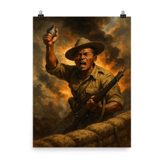 Lachhiman Gurung last stand at trench parapet poster on a plain backdrop in size 8"x10".
