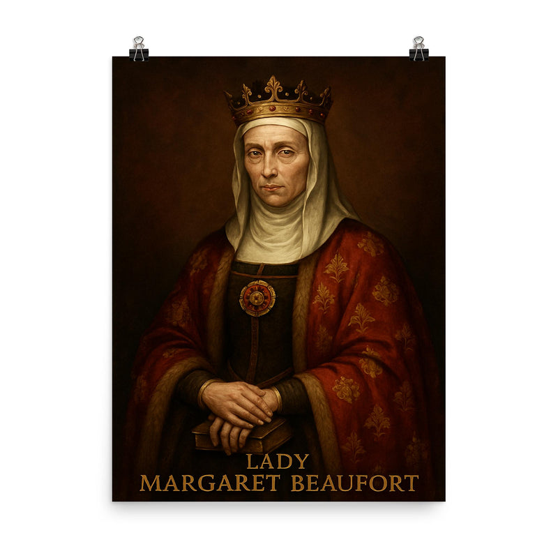 Lady Margaret Beaufort poster on a plain backdrop in size 8